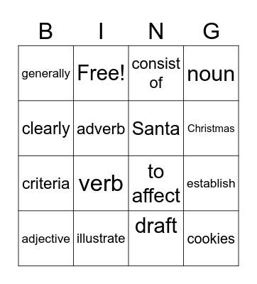 Vocabulary! Bingo Card