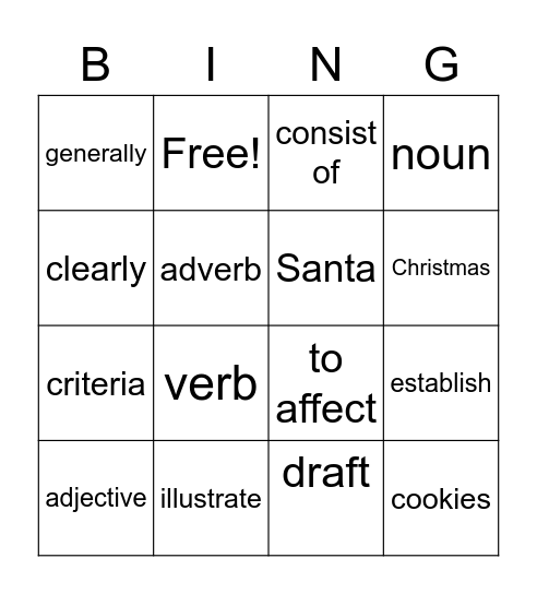 Vocabulary! Bingo Card