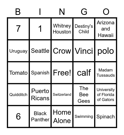 Trivia Bingo Card