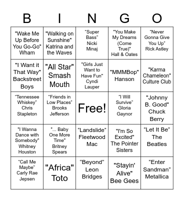 Lochside Music Bingo Card