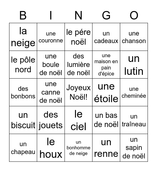 Bingo de Noël Bingo Card