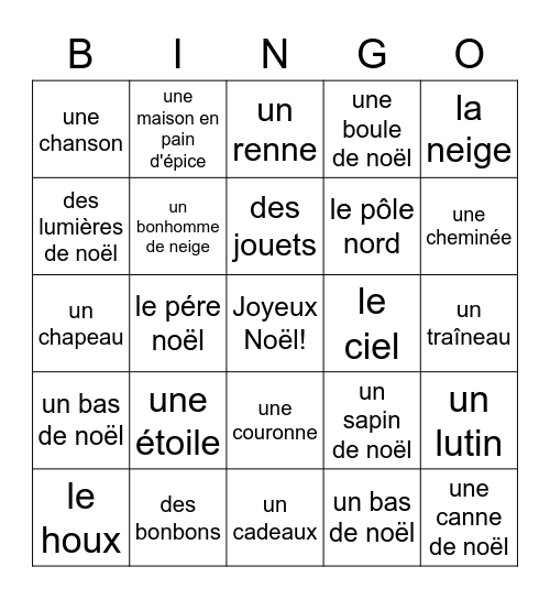 Bingo de Noël Bingo Card