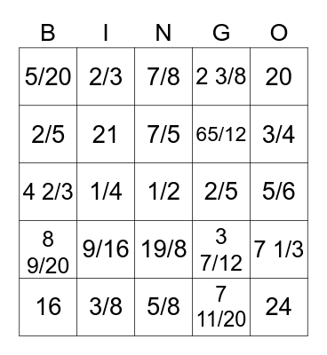 Fraction Bingo! Bingo Card