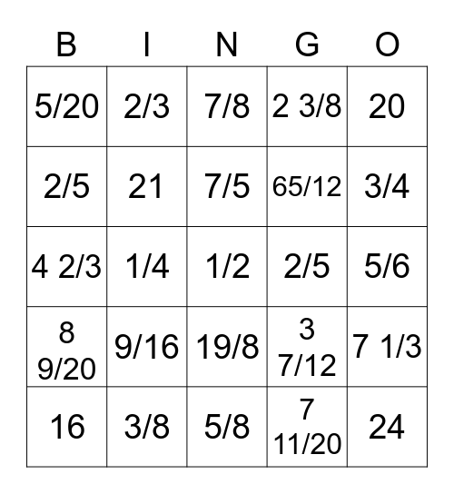 Fraction Bingo! Bingo Card