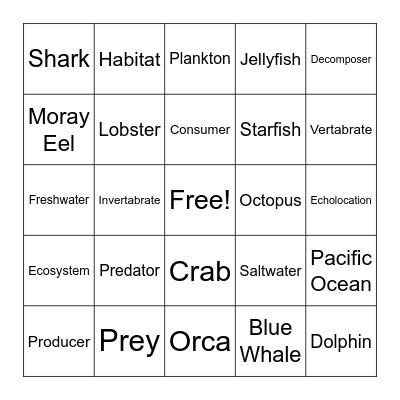 Marine Ecoystem Bingo Card