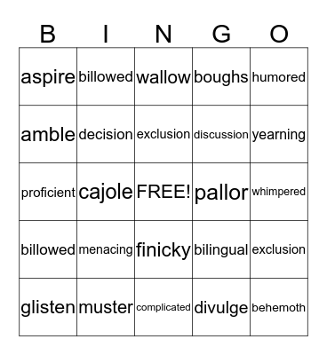 Vocabulary Bingo Card