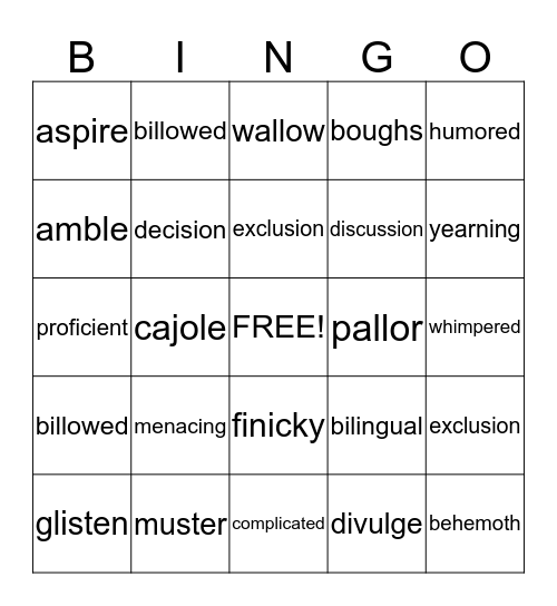 Vocabulary Bingo Card