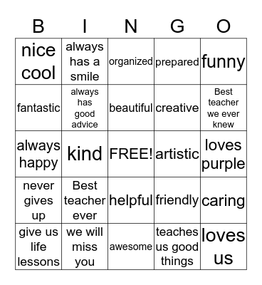 Mrs.Gillespie Bingo Card