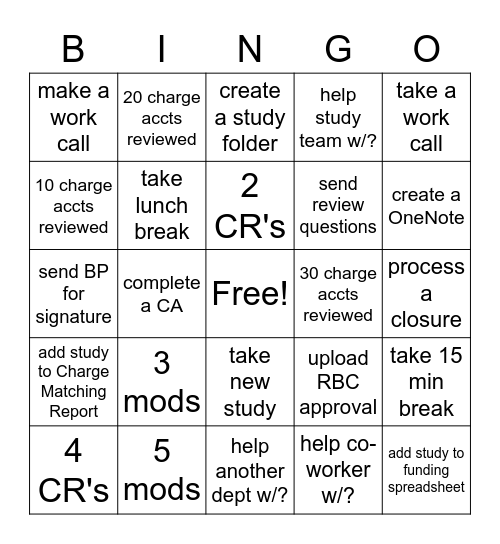 Daily Task BINGO Card