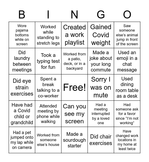 SI All Staff Bingo Card