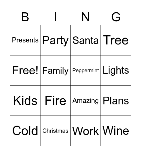 Christmas Party Bingo Card