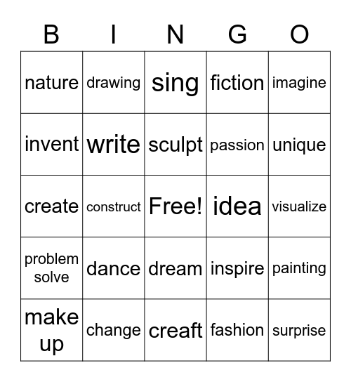 Children's Creativitydance Bingo Card