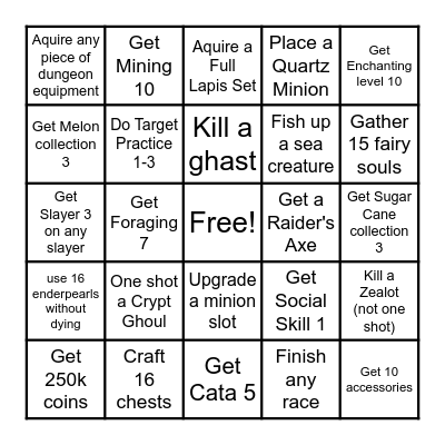 Hypixel Skyblock Bingo Card