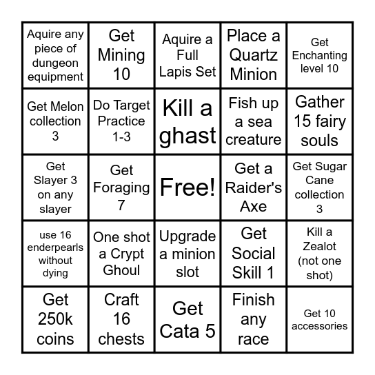 Hypixel Skyblock Bingo Card