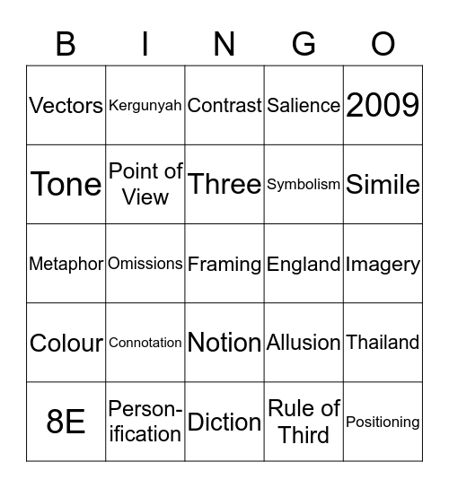 English Fun!  Bingo Card