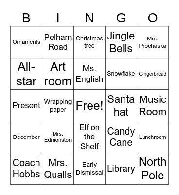 Pelham Road Holiday Bingo Card