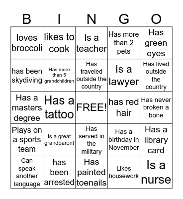 Getting to Know You Bingo Card