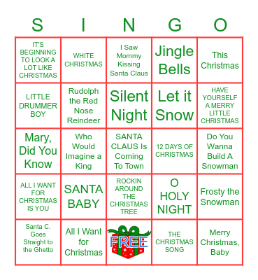 Christmas Songs Bingo Card