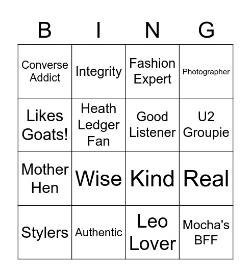 MADI Bingo Card