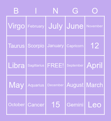 Bingo with yummies Bingo Card