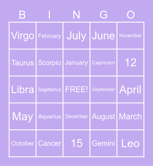 Bingo with yummies Bingo Card