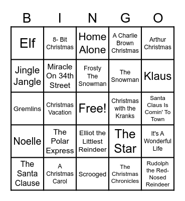 Christmas Movie Bingo!!! Bingo Card