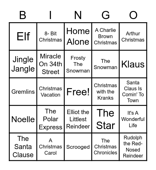 Christmas Movie Bingo!!! Bingo Card