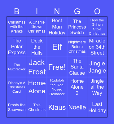 Christmas Movie Bingo Card