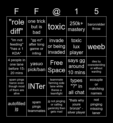 League Bingo Card
