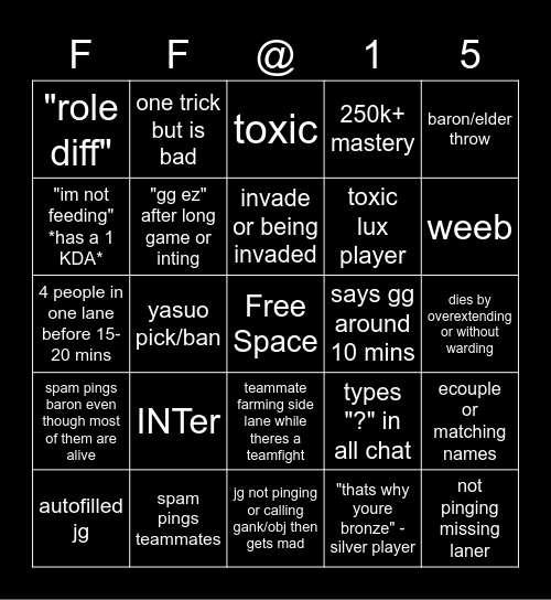 League Bingo Card