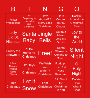 Christmas Music Bingo Card