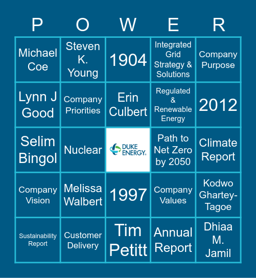 Duke Energy BINGO Card