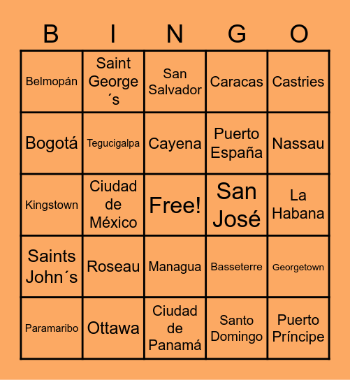 Capitales de América Parte 3 Bingo Card
