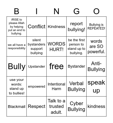 ANTI BULLYING BINGO Card