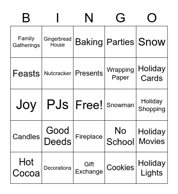 Holiday Bingo Card