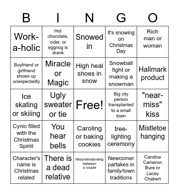 Hallmark Christmas Movies BINGO Card