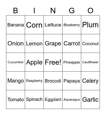 FOOD in ENGLISH Bingo Card