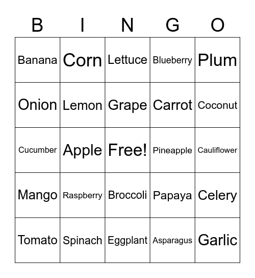 FOOD in ENGLISH Bingo Card