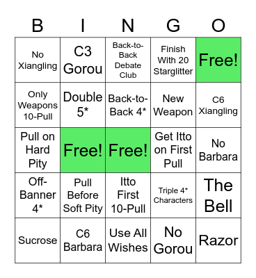 Itto Summons Bingo Card