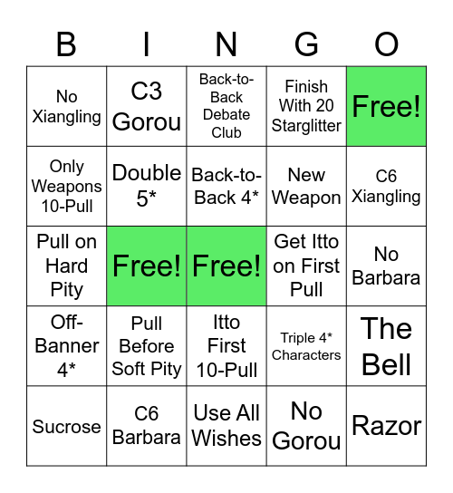 Itto Summons Bingo Card