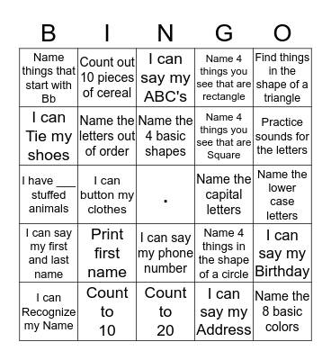 Kindergarten Summer Bingo Card