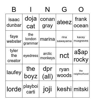 what music do we have in common Bingo Card