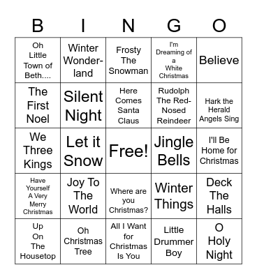 Christmas Carols Bingo Card