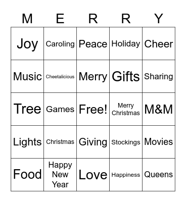 It's A Cheetalicious Christmas Bingo Card
