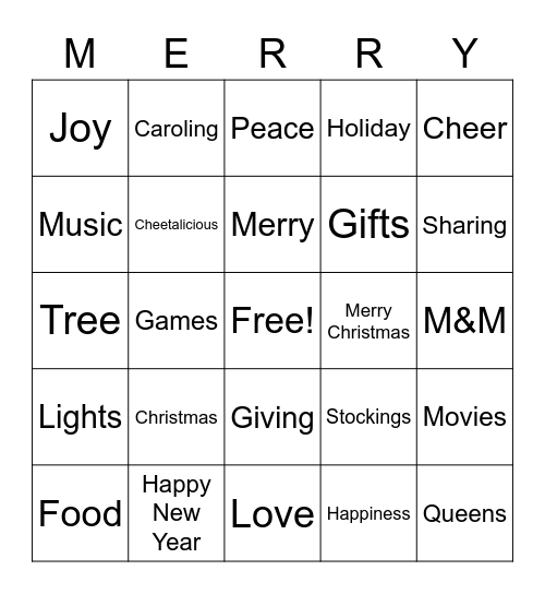 It's A Cheetalicious Christmas Bingo Card