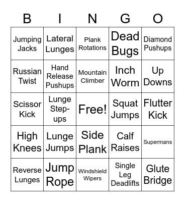 Fitness Bingo Card