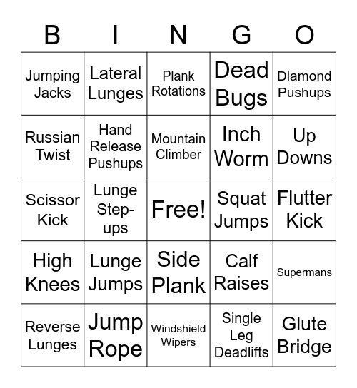 Fitness Bingo Card