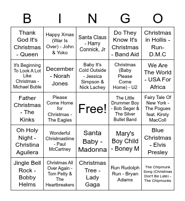 Christmas Song Bingo Card