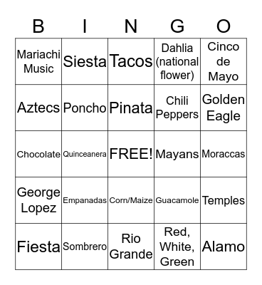 Mexican Bingo Card