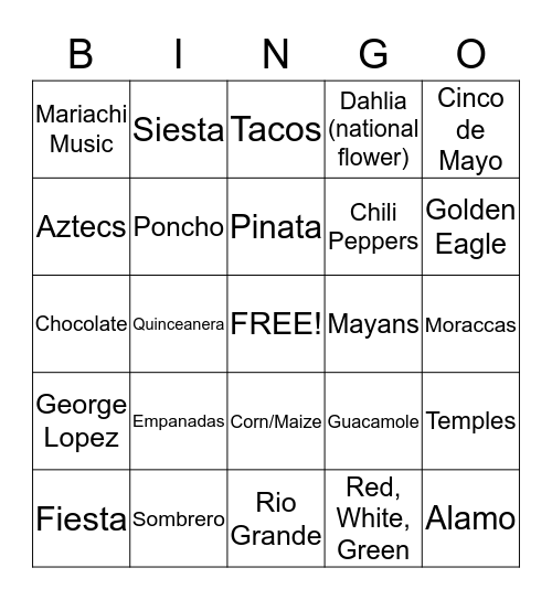 Mexican Bingo Card
